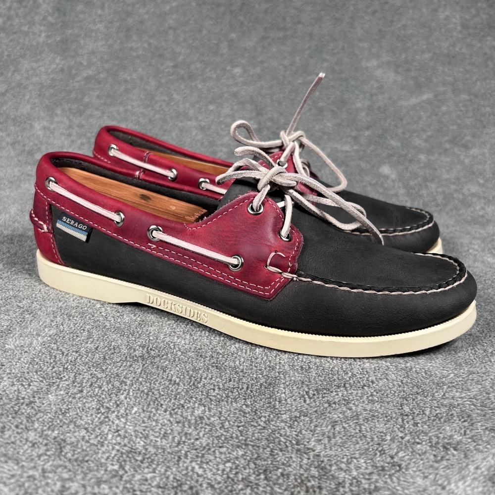 Sebago Docksides Boat Shoes Mens 8 M Navy Blue Red Leather 72975